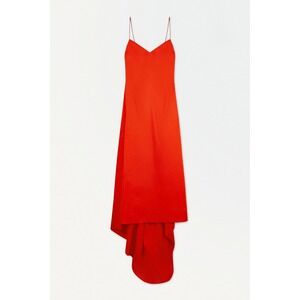 COS ATELIER v neck linen maxi dress with train orange NWT